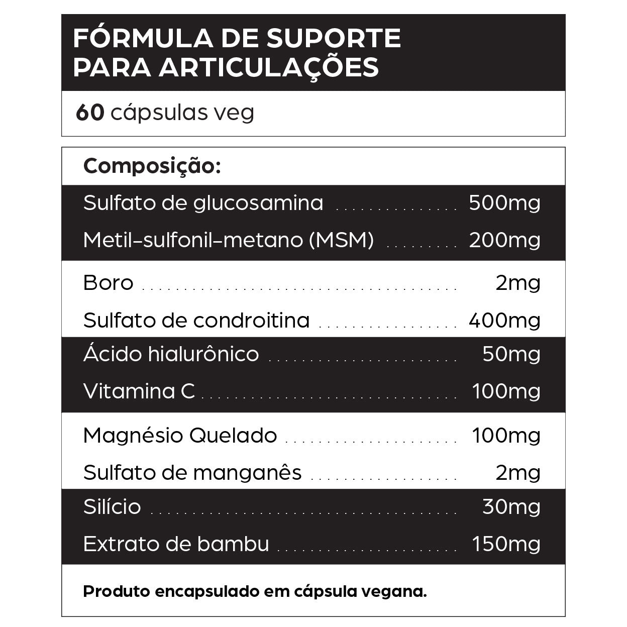 Suplemento DNTRO Fórmula de Suporte para Articulações 60 cápsulas veganas — com glucosamina, MSM, condroitina, ácido hialurônico, magnésio e vitamina C para fortalecer articulações, reduzir dores, melhorar mobilidade e proteger cartilagens.