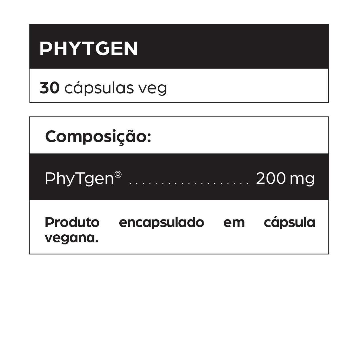 Cápsulas veganas de Phytgen 200mg, suplemento natural com ação anti-inflamatória e antioxidante, indicado para saúde hormonal feminina, alívio da TPM e menopausa. Auxilia no equilíbrio do estrogênio e bem-estar do ciclo menstrual. Produto vegano e sem ingredientes de origem animal.