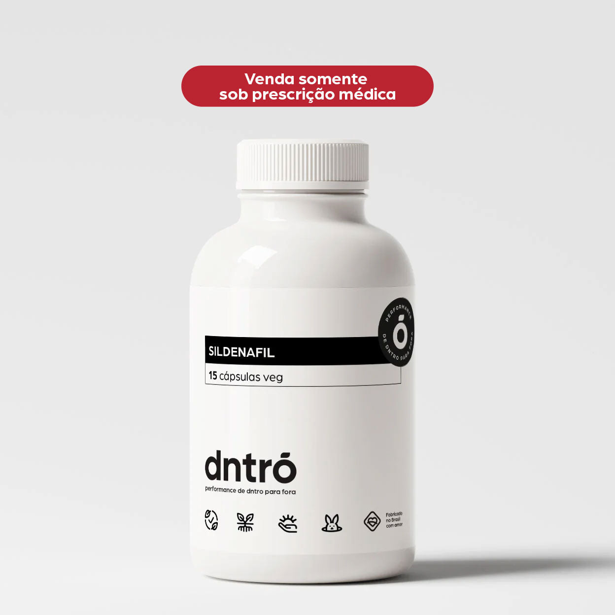 Imagem do frasco branco do suplemento Dntrō Macalafil 10 Black, contendo 60 cápsulas veganas. Produto indicado para melhora da libido e desempenho sexual masculino, pertencente à linha Black da Dntrō. Uso exclusivo com prescrição médica.