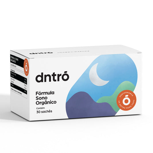 Caixa do suplemento DNTRO Fórmula Sono Orgânico com 30 sachês — suplemento natural para insônia, dificuldade para dormir, sono leve e acordar no meio da noite.